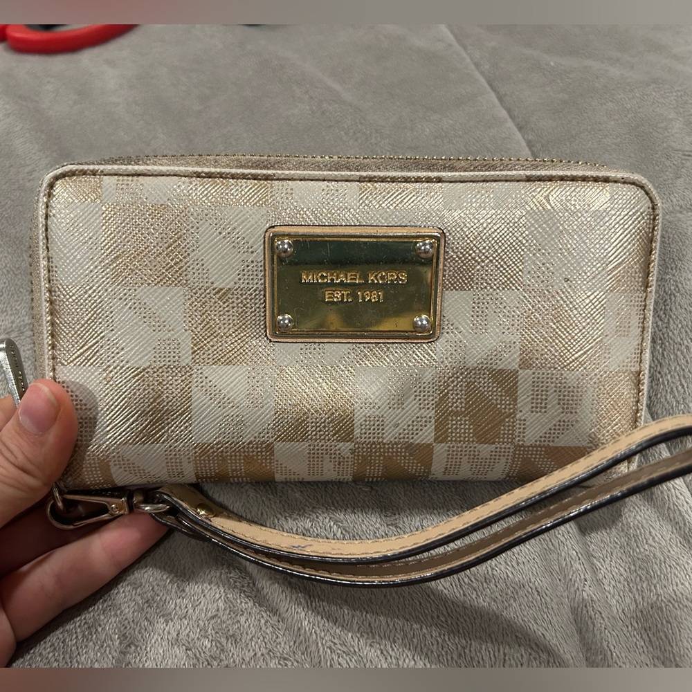 Michael Kors Gold and Cream Clutch Wristlet